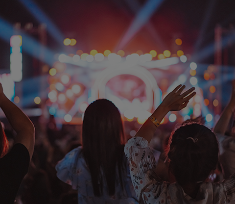 Concert audience with raised hands