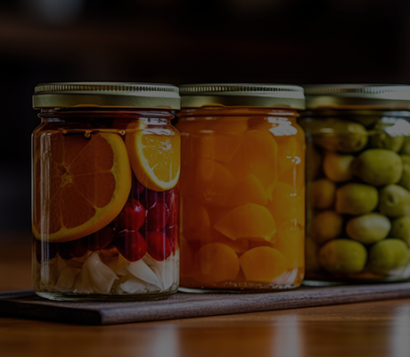 Jars of pickled fruits display