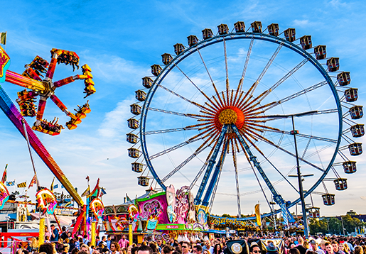 Carnival rides with Ferris wheel