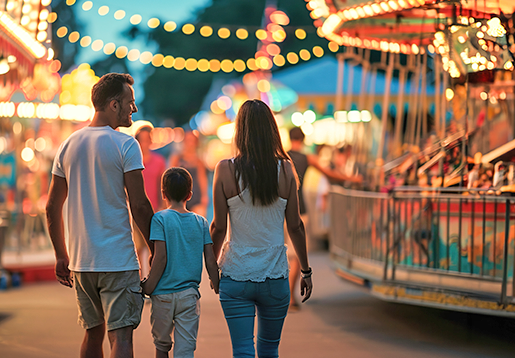 Family enjoying funfair attractions